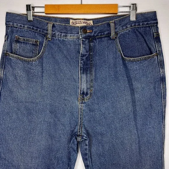Bulls Head Junkyard Jeans Mens Straight Blue Denim Cotton size W38 - Picture 3 of 7